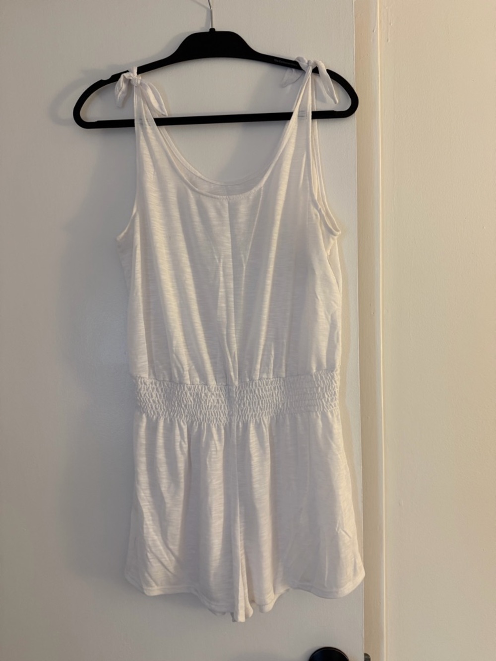 BECCA Tie-Shoulder Smocked-Waist Romper